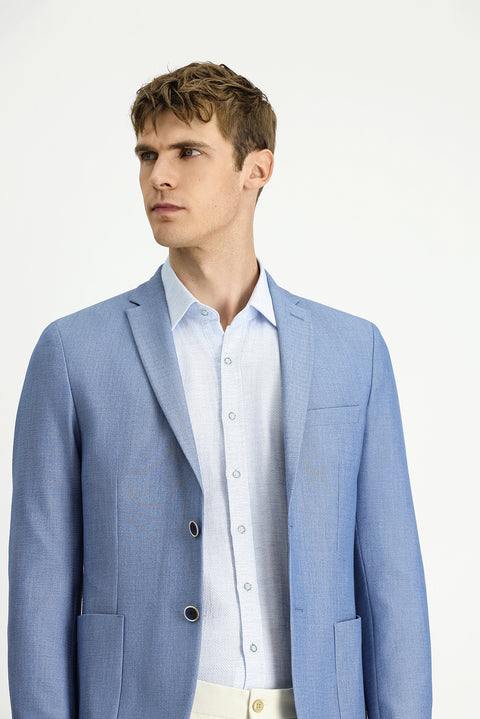 Aqua Blue 7 Drop Super Slim Fit Extra Narrow Cut Waffle Jacket