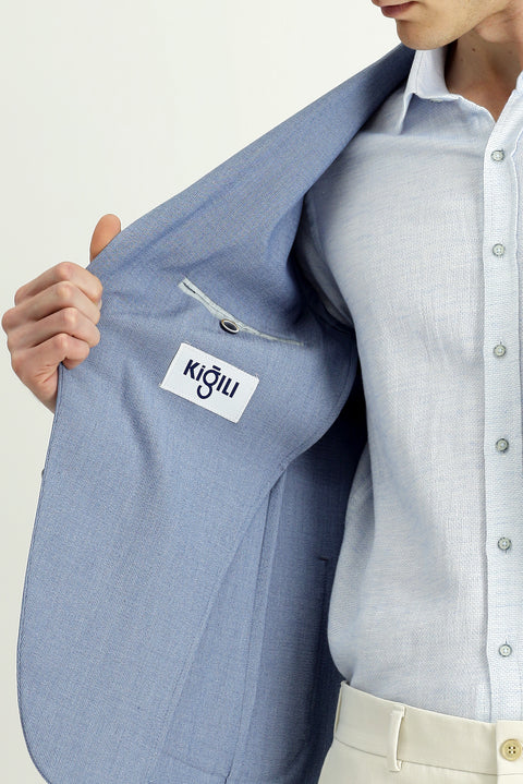 Aqua Blue 7 Drop Super Slim Fit Extra Narrow Cut Waffle Jacket