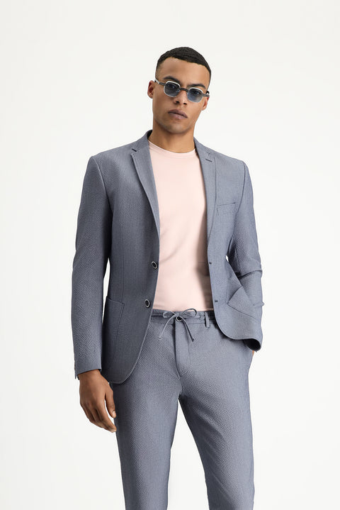 Aviator Blue 7 Drop Super Slim Fit Extra Narrow Cut Waffle Jacket
