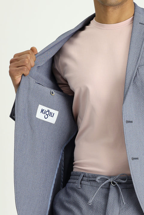 Aviator Blue 7 Drop Super Slim Fit Extra Narrow Cut Waffle Jacket