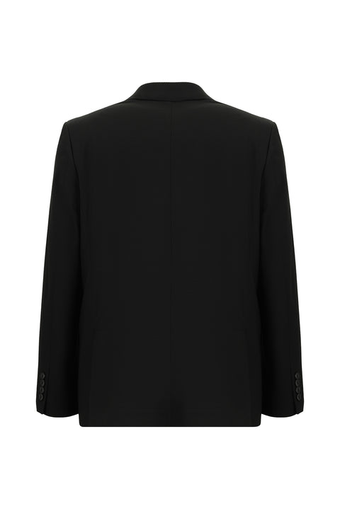 Siyah 4 Drop Relaxed Fit Rahat Kesim Klasik Desenli Gofre Ceket