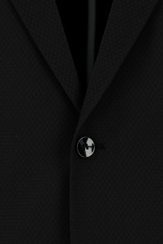  Siyah Relaxed Fit Rahat Kesim Klasik Desenli Gofre Ceket