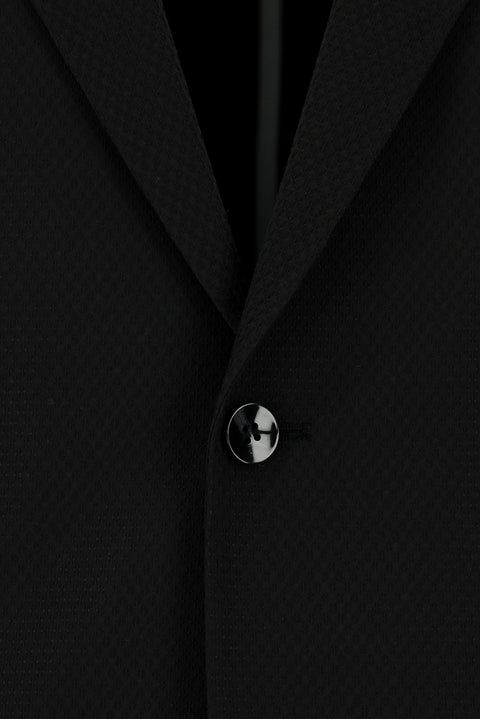 Siyah 4 Drop Relaxed Fit Rahat Kesim Klasik Desenli Gofre Ceket