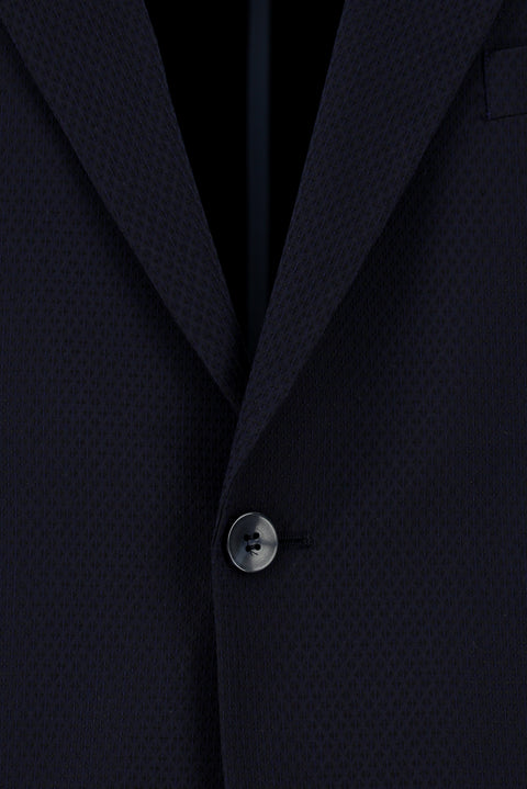 Koyu Lacivert 4 Drop Relaxed Fit Rahat Kesim Klasik Desenli Gofre Ceket