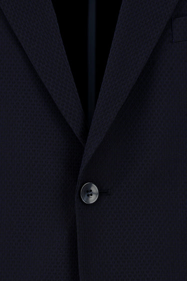 Koyu Lacivert Regular Fit Klasik Desenli Gofre Ceket