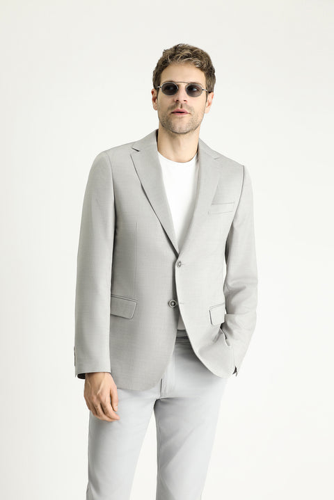 Orta Gri 6 Drop Regular Fit Standart Kesim Yünlü Desenli Klasik Ceket