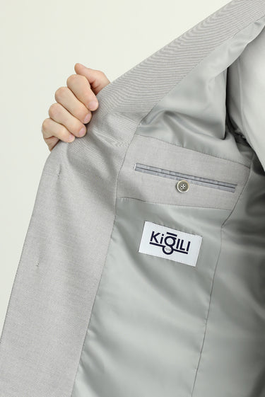 Orta Gri Regular Fit Yünlü Desenli Klasik Ceket