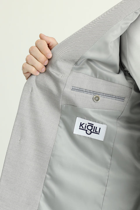 Orta Gri 6 Drop Regular Fit Standart Kesim Yünlü Desenli Klasik Ceket