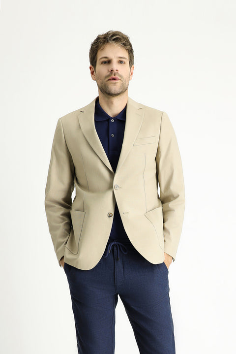 Açık Bej 6 Drop Regular Fit Standart Kesim Pamuklu Spor Ceket