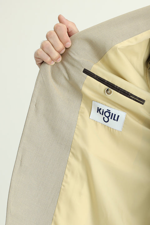 Açık Bej 6 Drop Regular Fit Standart Kesim Pamuklu Spor Ceket