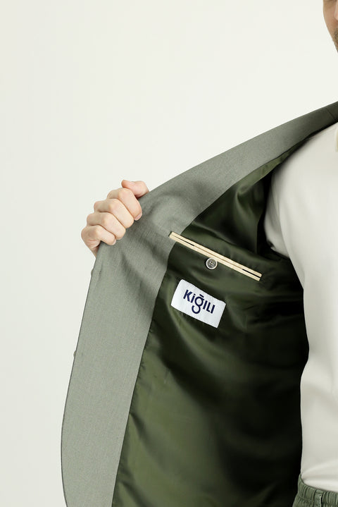 Küf Yeşili 6 Drop Regular Fit Standart Kesim Pamuklu Spor Ceket