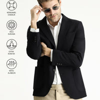 Siyah Techno-Line Slim Fit Dar Kesim Likralı Ceket