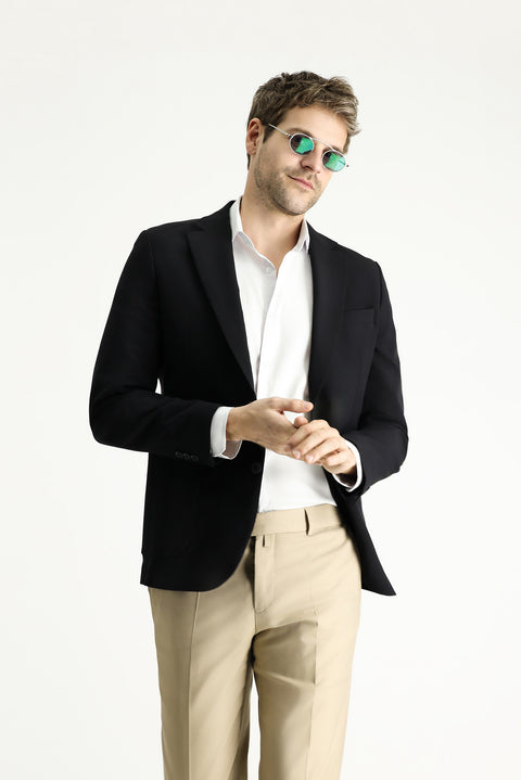 Siyah Techno-Line 7 Drop Slim Fit Dar Kesim Likralı Ceket