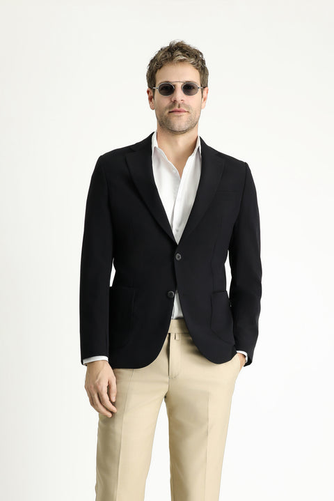 Siyah Techno-Line 7 Drop Slim Fit Dar Kesim Likralı Ceket