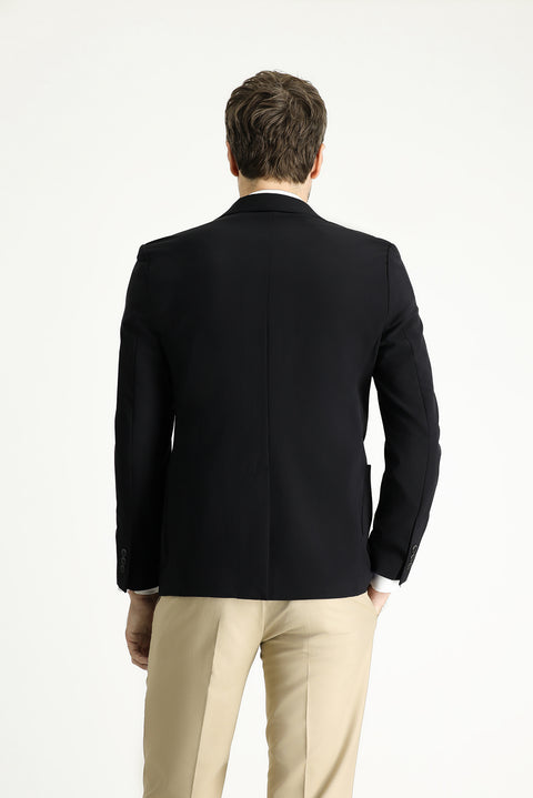 Siyah Techno-Line 7 Drop Slim Fit Dar Kesim Likralı Ceket