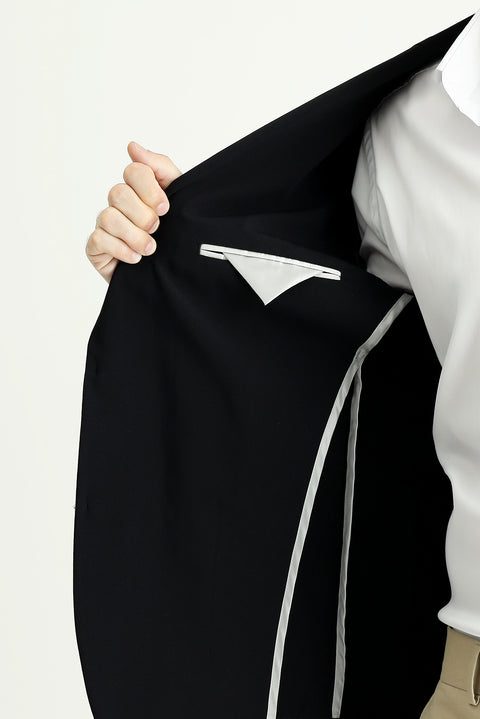 Siyah Techno-Line 7 Drop Slim Fit Dar Kesim Likralı Ceket