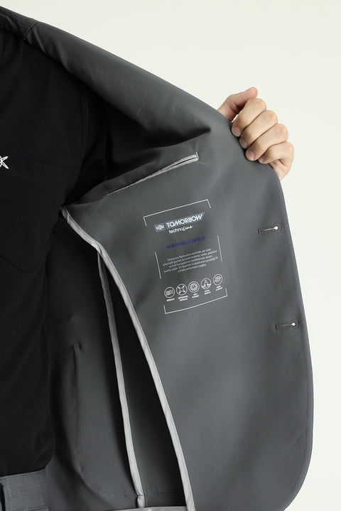 Orta Füme Techno-Line 7 Drop Slim Fit Dar Kesim Likralı Ceket