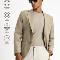 Açık Vizon Techno-Line Slim Fit Dar Kesim Likralı Ceket