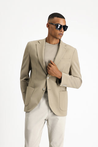  Açık Vizon Techno-Line Slim Fit Dar Kesim Likralı Ceket