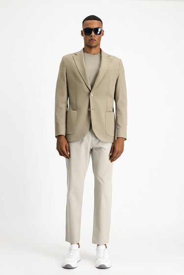  Açık Vizon Techno-Line Slim Fit Dar Kesim Likralı Ceket