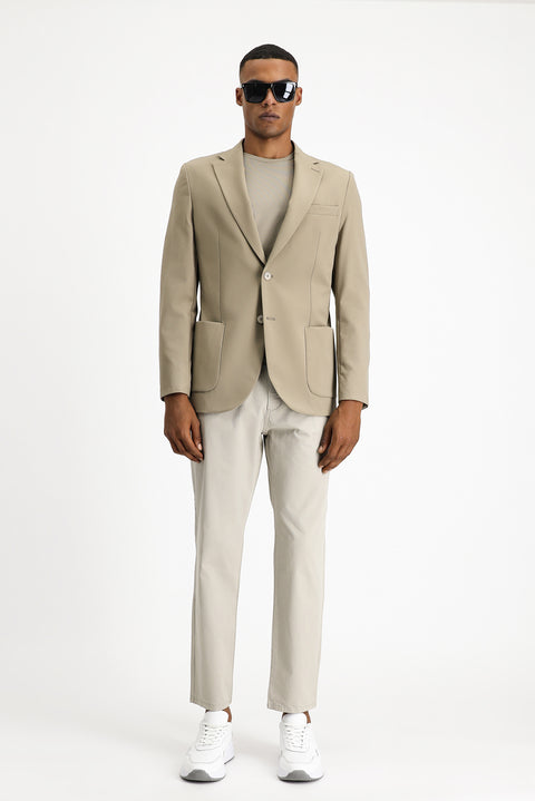 Açık Vizon Techno-Line 7 Drop Slim Fit Dar Kesim Likralı Ceket