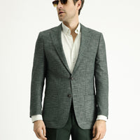 Koyu Yeşil Regular Fit Keten Karışımlı Ceket