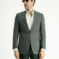 Dark Green 6 Drop Regular Fit Linen Blend Jacket