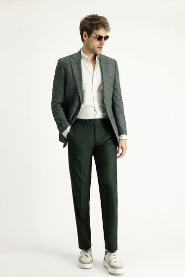 Koyu Yeşil Relaxed Fit Rahat Kesim Keten Karışımlı Ceket