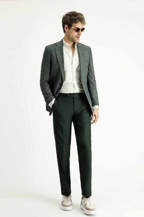 Koyu Yeşil 4 Drop Relaxed Fit Rahat Kesim Keten Karışımlı Ceket