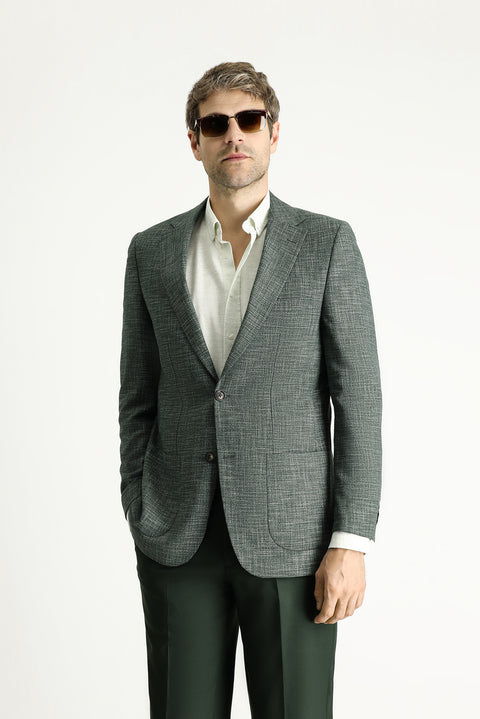 Dark Green 6 Drop Regular Fit Linen Blend Jacket