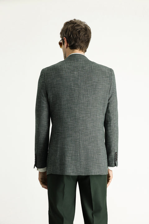 Koyu Yeşil 4 Drop Relaxed Fit Rahat Kesim Keten Karışımlı Ceket