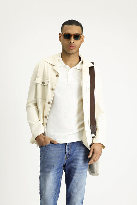 Ekru 6 Drop Regular Fit Standart Kesim Keten Karışımlı Spor Ceket