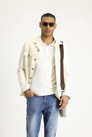  Ekru Regular Fit Keten Karışımlı Spor Ceket
