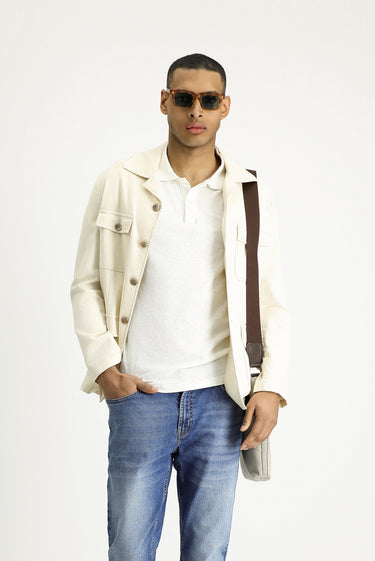  Ekru Regular Fit Keten Karışımlı Spor Ceket