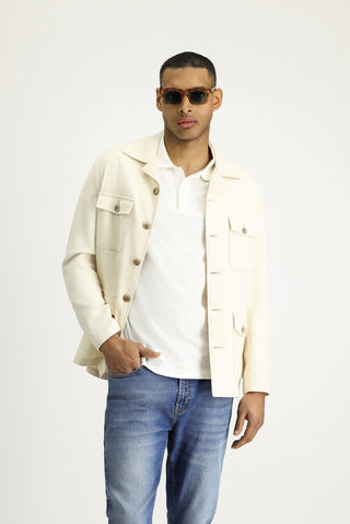  Ekru Regular Fit Keten Karışımlı Spor Ceket