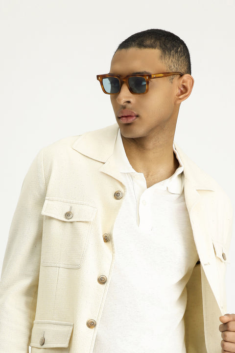 Ekru 6 Drop Regular Fit Standart Kesim Keten Karışımlı Spor Ceket