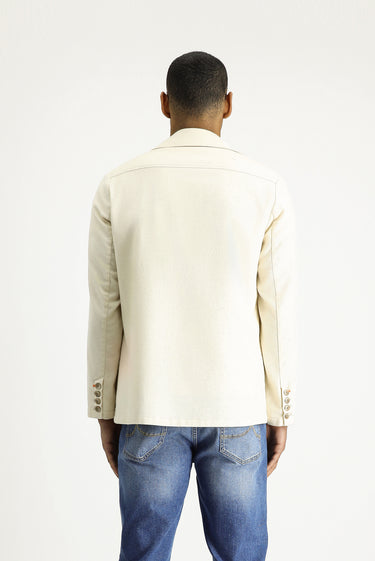 Ekru Regular Fit Keten Karışımlı Spor Ceket