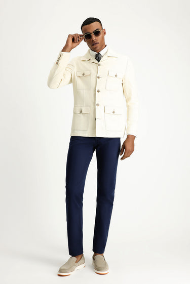Ekru Regular Fit Keten Karışımlı Spor Ceket