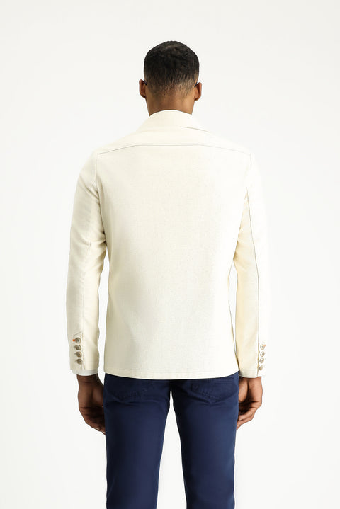 Ekru 6 Drop Regular Fit Standart Kesim Keten Karışımlı Spor Ceket