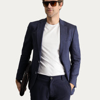 Koyu Lacivert Regular Fit Keten Karışımlı Spor Ceket