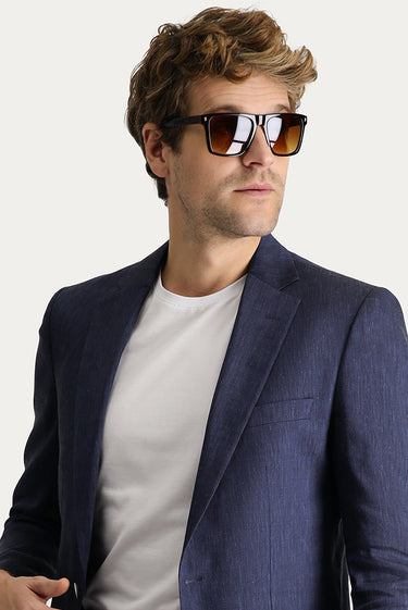  Koyu Lacivert Regular Fit Keten Karışımlı Spor Ceket