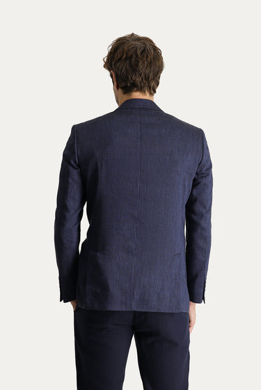 Koyu Lacivert Regular Fit Keten Karışımlı Spor Ceket