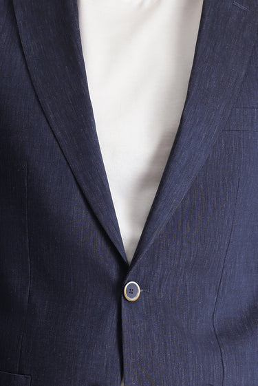 Koyu Lacivert Regular Fit Keten Karışımlı Spor Ceket