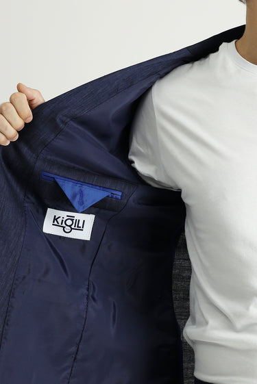 Koyu Lacivert Regular Fit Keten Karışımlı Spor Ceket