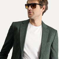 Koyu Yeşil Regular Fit Keten Karışımlı Spor Ceket