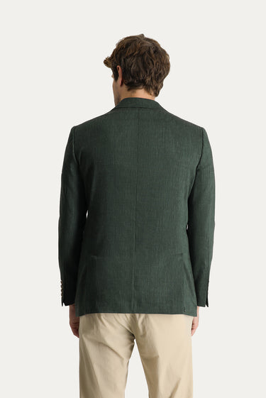 Koyu Yeşil Regular Fit Keten Karışımlı Spor Ceket