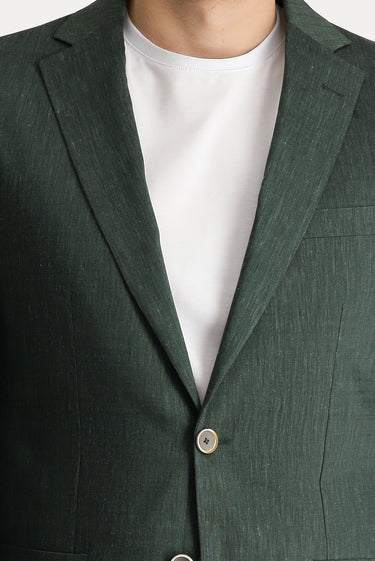 Koyu Yeşil Regular Fit Keten Karışımlı Spor Ceket