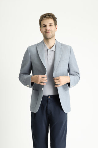  Mavi Slim Fit Dar Kesim Desenli Spor Ceket