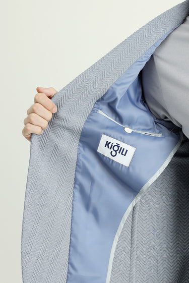 Mavi Slim Fit Dar Kesim Desenli Spor Ceket