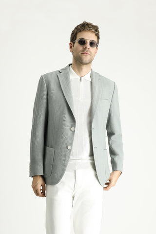  Su Yeşili Slim Fit Dar Kesim Desenli Spor Ceket